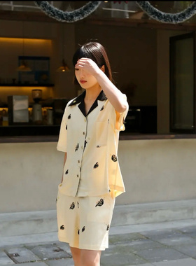 小众轻奢哈利嗅嗅天丝棉短袖短裤睡衣女甜美高级感短袖长裤家居服