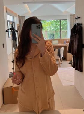 金姐同款SK*M冬季睡衣女加绒加厚新款泰迪绒睡衣家居服套装简约款