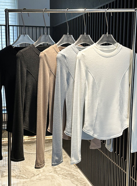 SK1M小蛮腰极简风德绒保暖打底衫女圆领修身显瘦长袖内搭上衣T恤