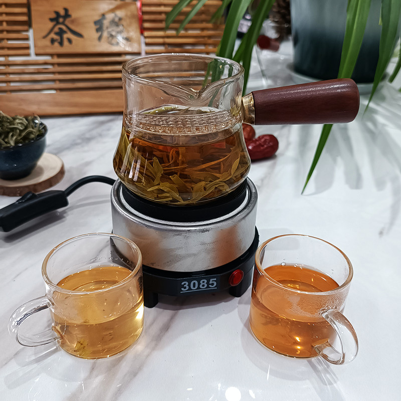 木柄耐高温玻璃罐办公室家用奶茶罐甘肃罐罐茶煮茶器煮茶炉套装 餐饮具 冲茶器 原图主图