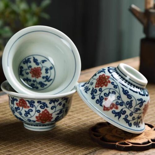 卉泥沁青花品茗茶杯压手杯主人杯