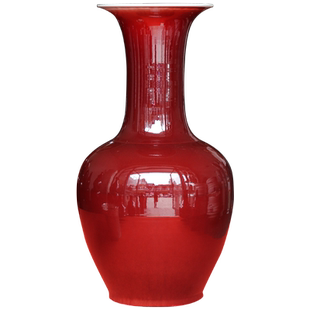 161景勤中国红窑变朗红颜色釉落实大花瓶开业庆典客厅 家具摆设