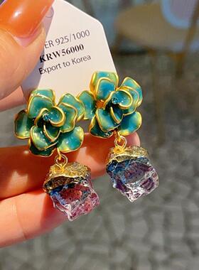 925银针时尚百搭滴油玫瑰花朵