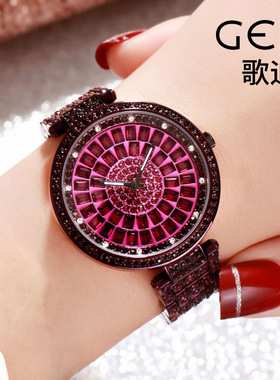 GEDI高颜值奢华女士手表镶钻大表盘钢带表名媛高贵气质女表款