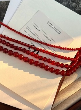 安哥拉红天然红玛瑙项链轻奢复古简约串珠新中式元宝扣锁骨链