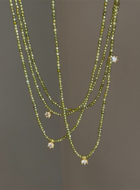 春夏新款绿豆沙橄榄石切面天然珍珠超闪锁骨链高级感简约轻奢项链