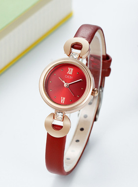歌迪GEDI韩版小巧学生表精致时尚防水石英腕表女士皮带手表