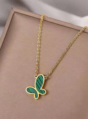 网红时尚饰品项链女潮流绿色蝴蝶个性吊坠串珠锁骨链流行首饰项饰