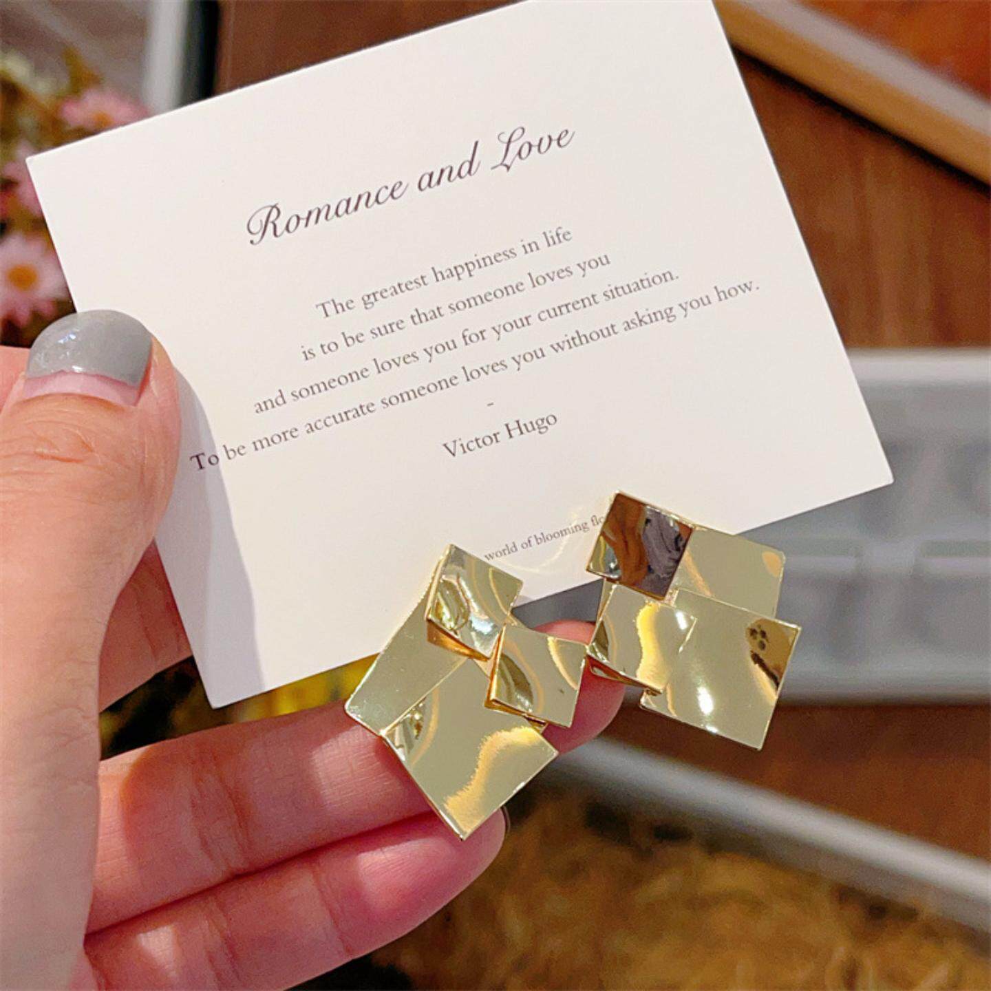 铜合金高级感不规则几何形叠加耳环电镀18K小众设计大气个性耳饰