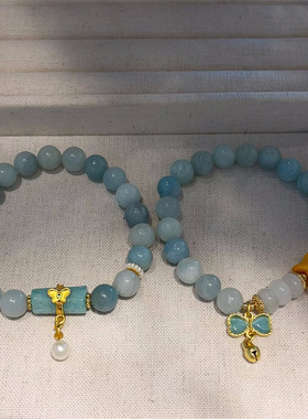 石手链天然石新中式盐源水蜜桃串珠手饰品新品小清新手串