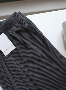 Guoxi定制 独家日系墨灰色洋气显瘦竖条垂感百搭口袋小阔腿直筒裤