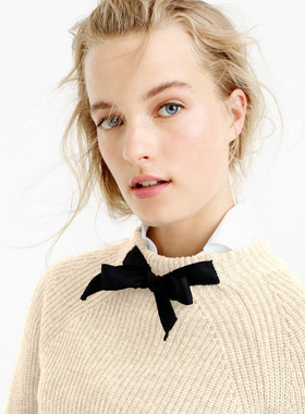 J.crew女士黑色蝴蝶结连肩袖圆领INS超火甜美Jcrew混纺毛衣针织衫
