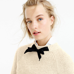 J.crew女士黑色蝴蝶结连肩袖圆领INS超火甜美Jcrew混纺毛衣针织衫
