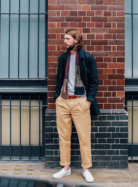 J.crew复古双褶夏季薄款立体弹力成衣染色潮休闲宽松长裤男Jcrew