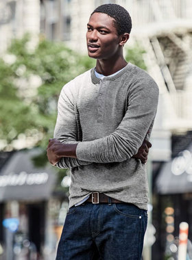 J.crew复古阿美咔叽纯棉加厚双层亨利领T恤男长袖RRL同款Jcrew