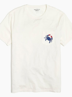 J.crew经典螃蟹印花复古口袋纯棉圆领休闲修身短袖T恤体恤Jcrew