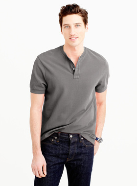 J.Crew珠地棉网眼全棉亨利领美式复古休闲水洗纯色短袖T恤男JCREW