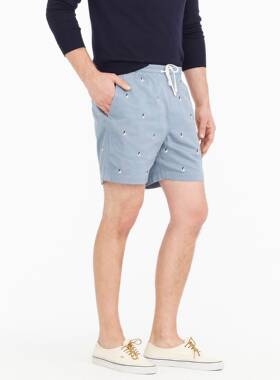 J.crew主线Dock弹性抽绳刺绣男JC休闲短裤沙滩健身裤居家裤Jcrew