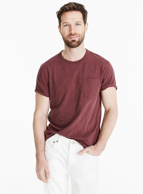 J.crew纯棉色成衣件染美式复古咔叽水洗做旧Jcrew口袋短袖T恤男JC