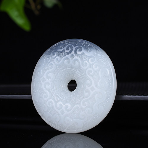 玉翡缘新疆和田羊脂白玉青花玉平安扣吊坠男女款玉佩烟紫玉项链玉