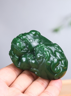 玉翡缘天然老坑新疆和田玉碧玉貔貅天然皮休玉石菠菜绿招财瑞兽玉