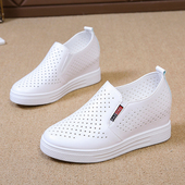 懒人鞋 女一脚蹬坡跟休闲鞋 百搭镂空透气内增高小白鞋 2026春夏新款