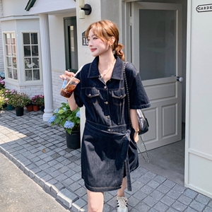 复古牛仔短袖连衣裙女2025夏季新款韩系穿搭休闲宽松显瘦中长裙潮图片