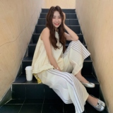 小清新少女无袖背心女夏季2025新款圆领宽松遮肚条纹阔腿裤两件套，女装套装/套裙，浙宝157（原165A）