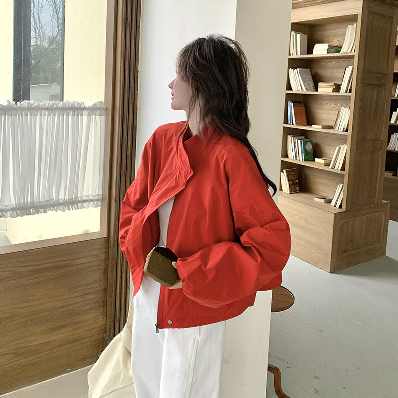 红色高级感休闲冲锋衣外套女2025春秋季新款韩版休闲显瘦夹克上衣,女装短外套,浙宝157（原165A）