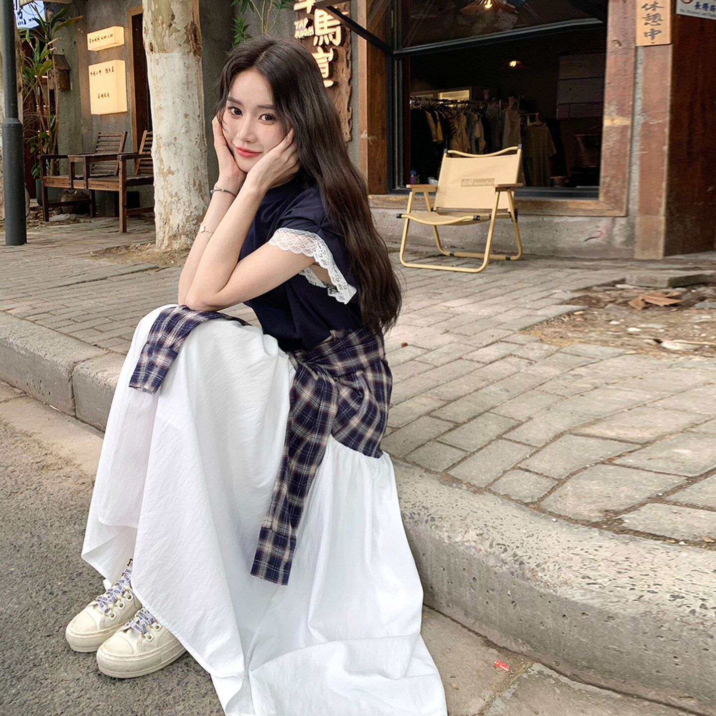 小众不撞款连衣裙女夏季2025新款设计感别致独特绝美格纹拼接长裙,女装连衣裙,浙宝157（原165A）