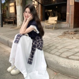 小众不撞款连衣裙女夏季2025新款设计感别致独特绝美格纹拼接长裙，女装连衣裙，浙宝157（原165A）