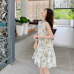 温柔风新中式小个子印花娃娃裙女夏季新款茶歇绝美气质无袖连衣裙图片