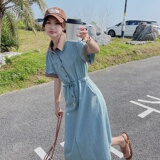 法式撞色牛仔连衣裙女2025夏季新款高级感气质收腰显瘦polo领裙子，女装连衣裙，浙宝157（原165A）
