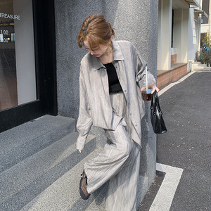 扎染衬衫阔腿裤套装女春秋2025新款松弛感两件套减龄休闲ootd穿搭图片