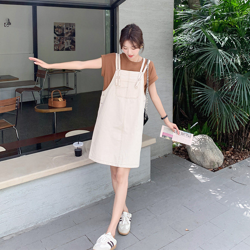 韩版宽松休闲背带裙女夏季2025新款百搭减龄T恤连衣裙,女装连衣裙,浙宝157（原165A）