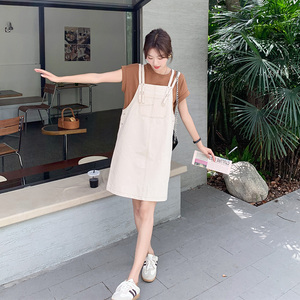 韩版宽松休闲背带裙女夏季2025新款百搭减龄T恤连衣裙图片