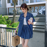时尚宽松牛仔单排扣上衣淡人套装夏季2025新款宽松高腰短裤两件套，女装套装/套裙，浙宝157（原165A）