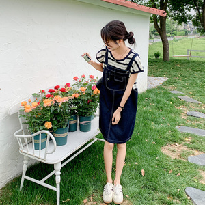 学院风牛仔连衣裙女夏薄款2025年新款背带裙内搭条纹上衣图片