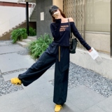 甜酷风穿搭字母印花斜肩卫衣套装女秋季2025新款休闲阔腿裤两件套，女装套装/套裙，浙宝157（原165A）