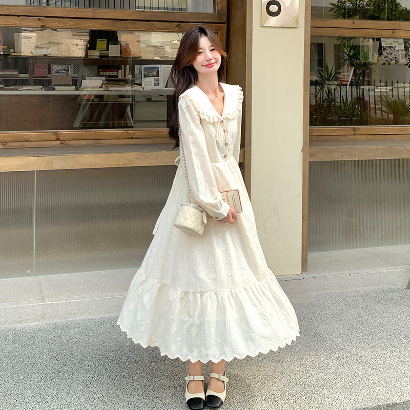 【现货】复古翻领绣花连衣裙157-8718-P145-K208,女装连衣裙,浙宝157（原165A）