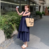 简约背心连衣裙女夏季宽松显瘦背心裙中长款假两件休闲过膝长裙子，女装连衣裙，浙宝157（原165A）