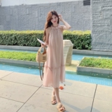 2025新款夏季法式立体花朵露肩领口连衣裙女茶歇海边度假挂脖长裙，女装连衣裙，浙宝157（原165A）