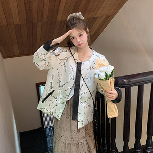 新中式两面穿提花外套女2025春新款复古时髦设计感PU皮衣夹克上衣,时尚外套春女搭配图片