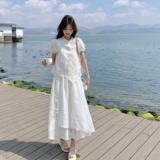 夏款新趋势无袖吊带仙女裙2025新款新中式拼接提花衬衫半裙套装，女装套装/套裙，浙宝157（原165A）