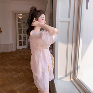 新中式国风甜美刺绣防晒上衣套装女2025夏季新款显瘦短裤子两件套图片