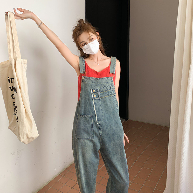 学院风设计感牛仔背带裤女夏季2025新款韩系小个子工装网红连体裤,女装牛仔裤,浙宝157（原165A）