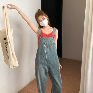 学院风设计感牛仔背带裤女夏季2025新款韩系小个子工装网红连体裤图片
