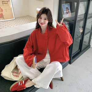 红色高级感休闲冲锋衣外套女2025春秋季新款韩版休闲显瘦夹克上衣
