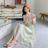 绿色法式超好看连衣裙女夏季2025年新款气质显瘦高级感收腰茶歇裙，女装连衣裙，浙宝157（原165A）