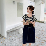 学院风牛仔连衣裙女夏薄款2025年新款背带裙内搭条纹上衣，女装连衣裙，浙宝157（原165A）
